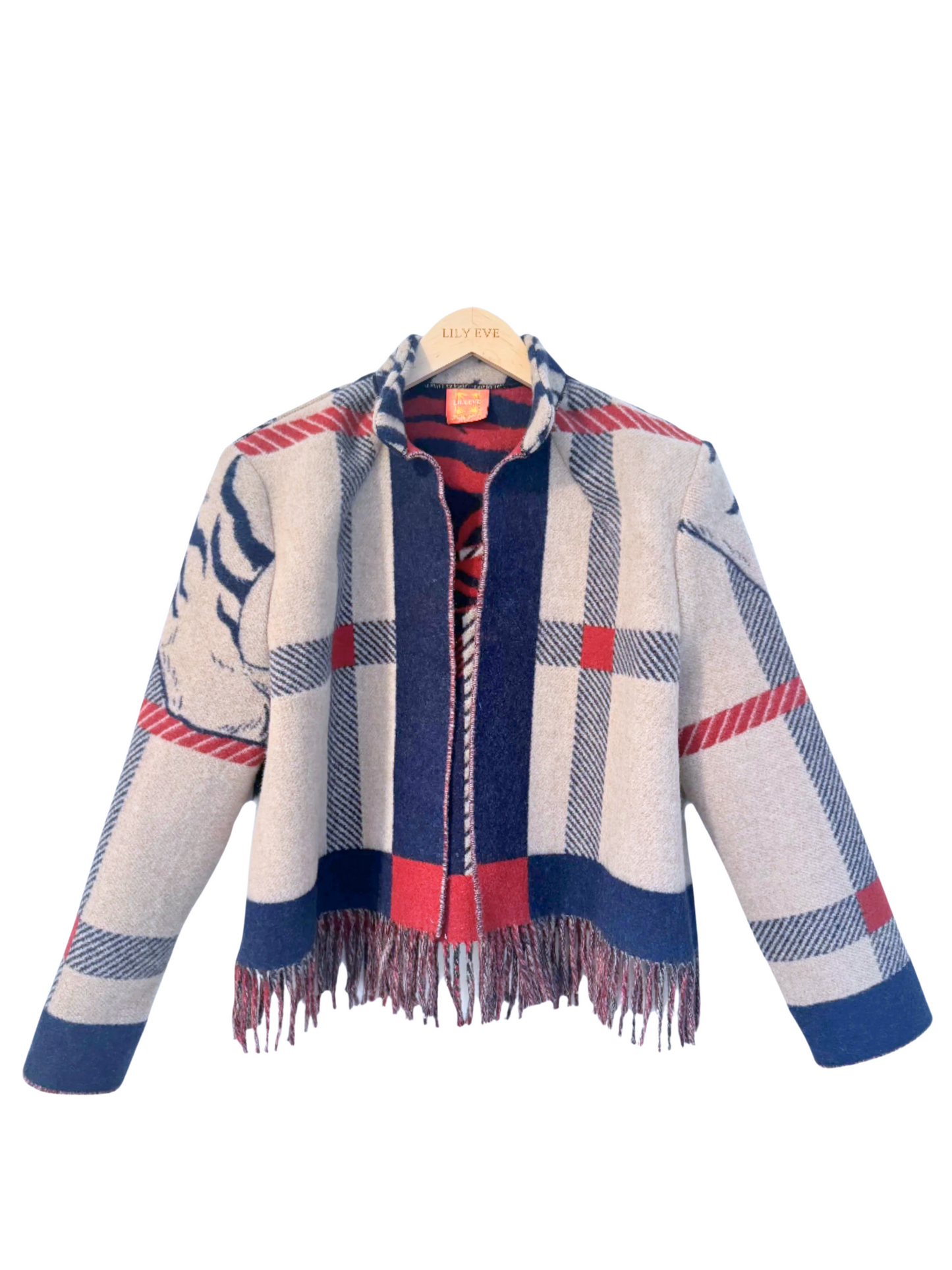 The Navy & Red Tiger Fringe Jacket