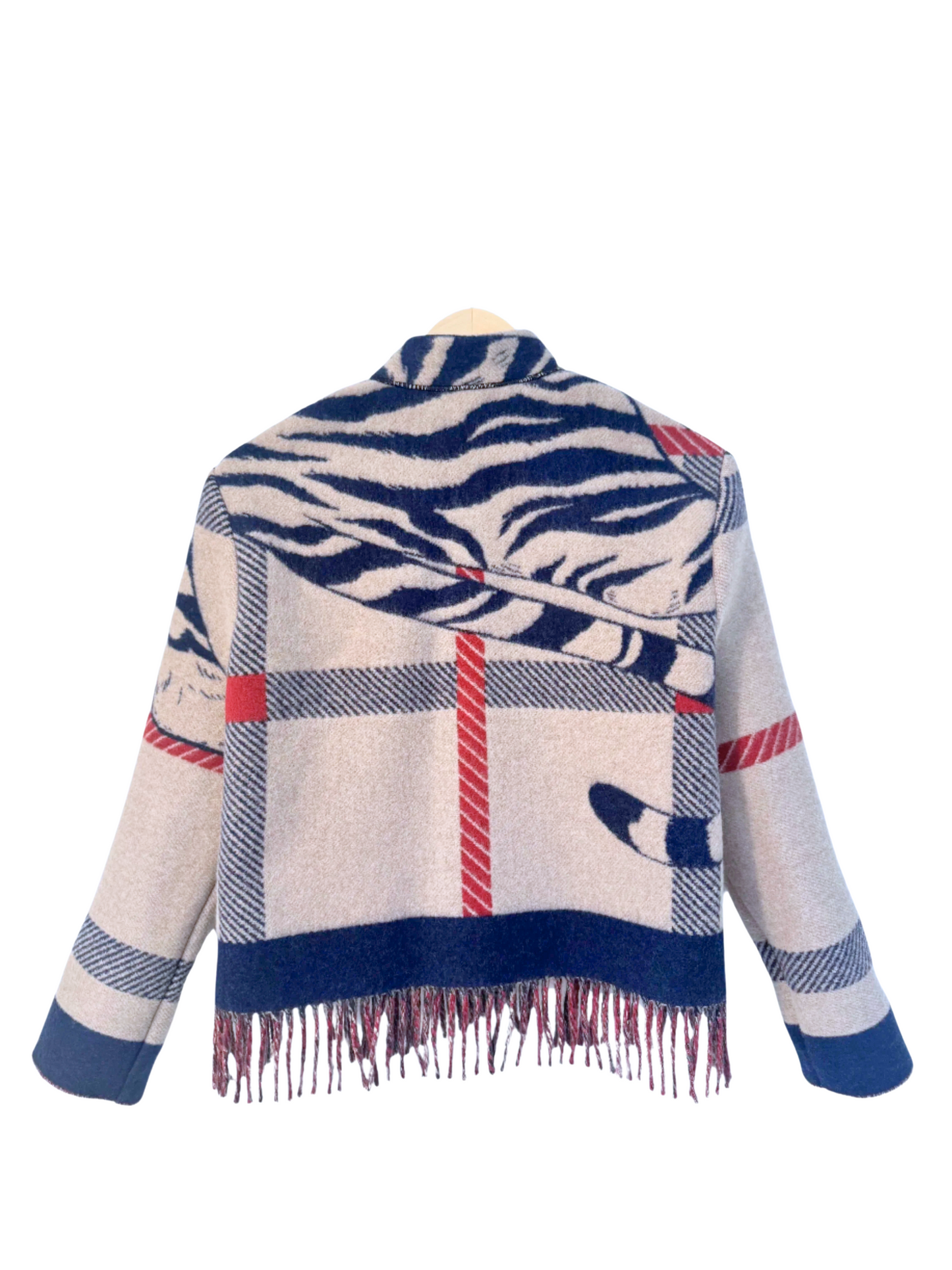 The Navy & Red Tiger Fringe Jacket