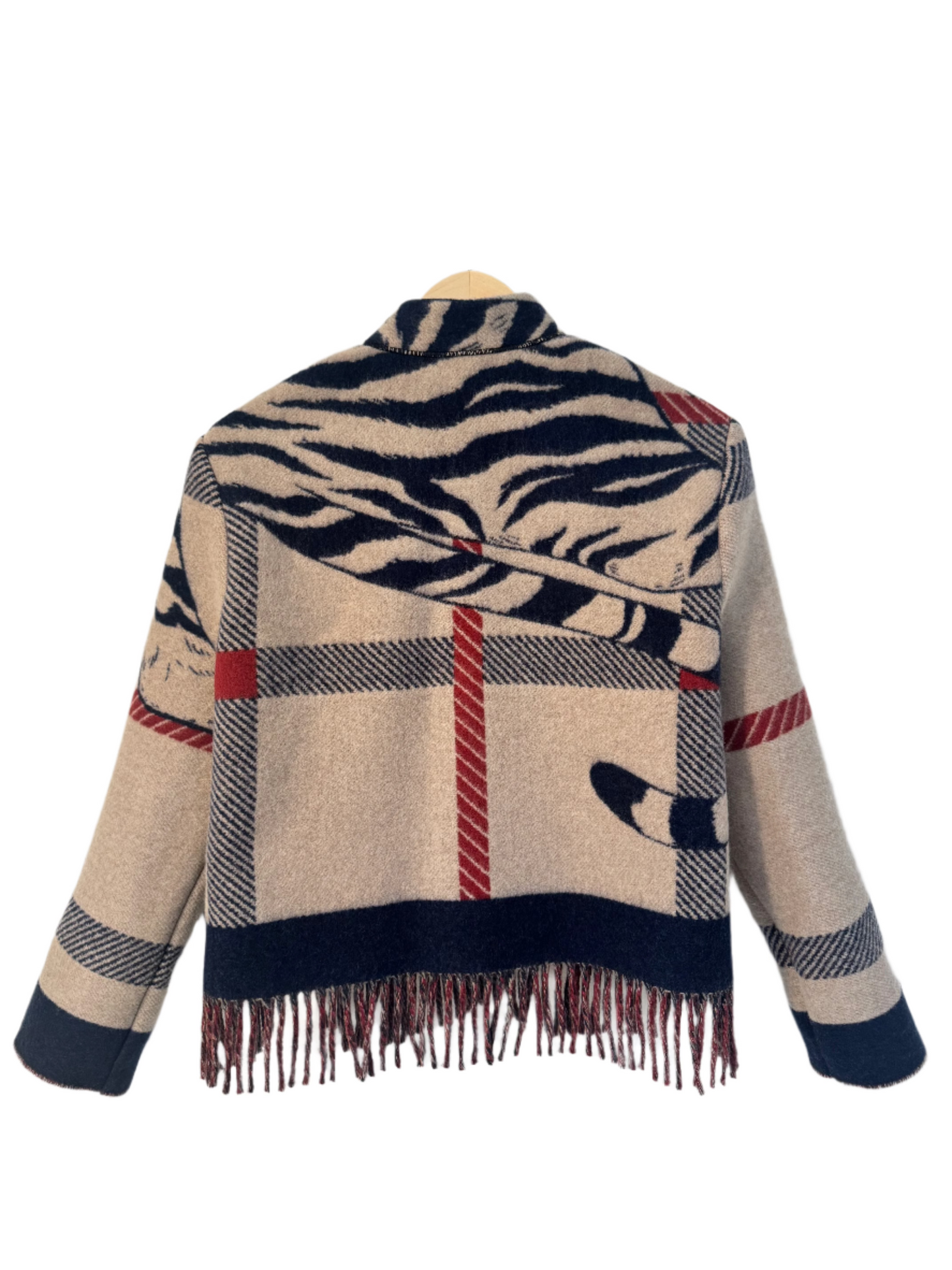 The Navy & Red Tiger Fringe Jacket