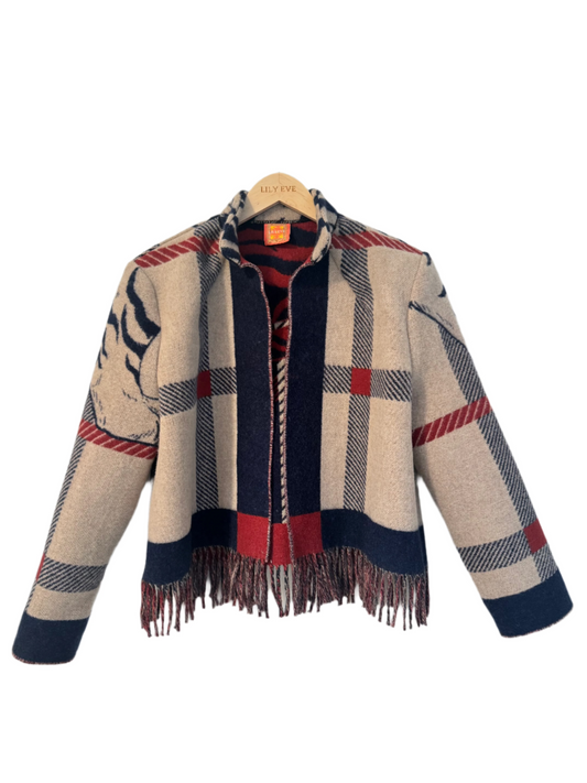 The Navy & Red Tiger Fringe Jacket