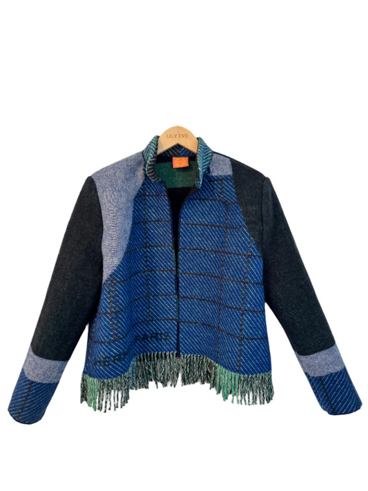 The Navy Grid Fringe Jacket