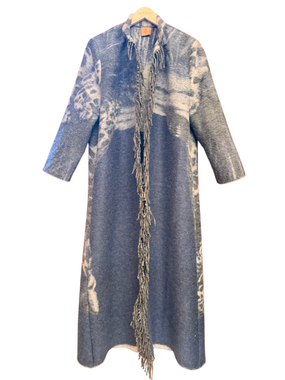 The Navy Leopard Fringe Coat