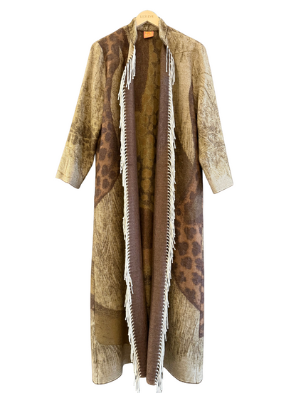 The Beige Leopard Fringe Coat